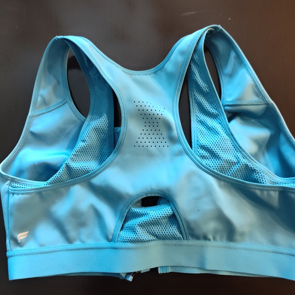 Fabletics Light Blue Zip-Front Bra - Picture 7 of 8
